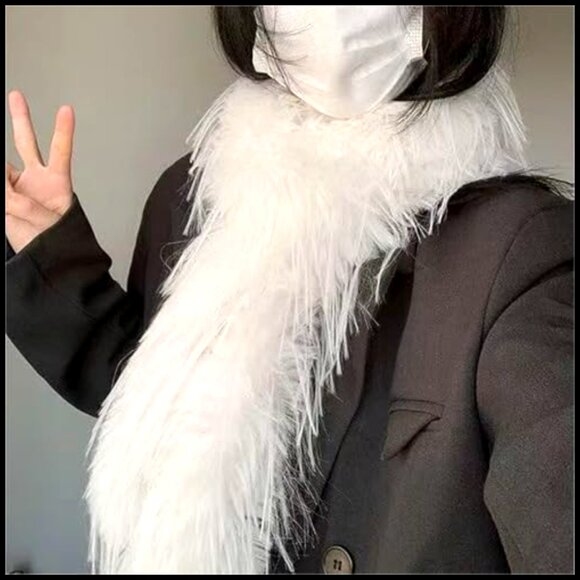 Bianco Ivory Wide Faux Fur Shawl E444 Faux Fur Feathered Oversized Scarf Plush Shawl Winter Wrap Partywear